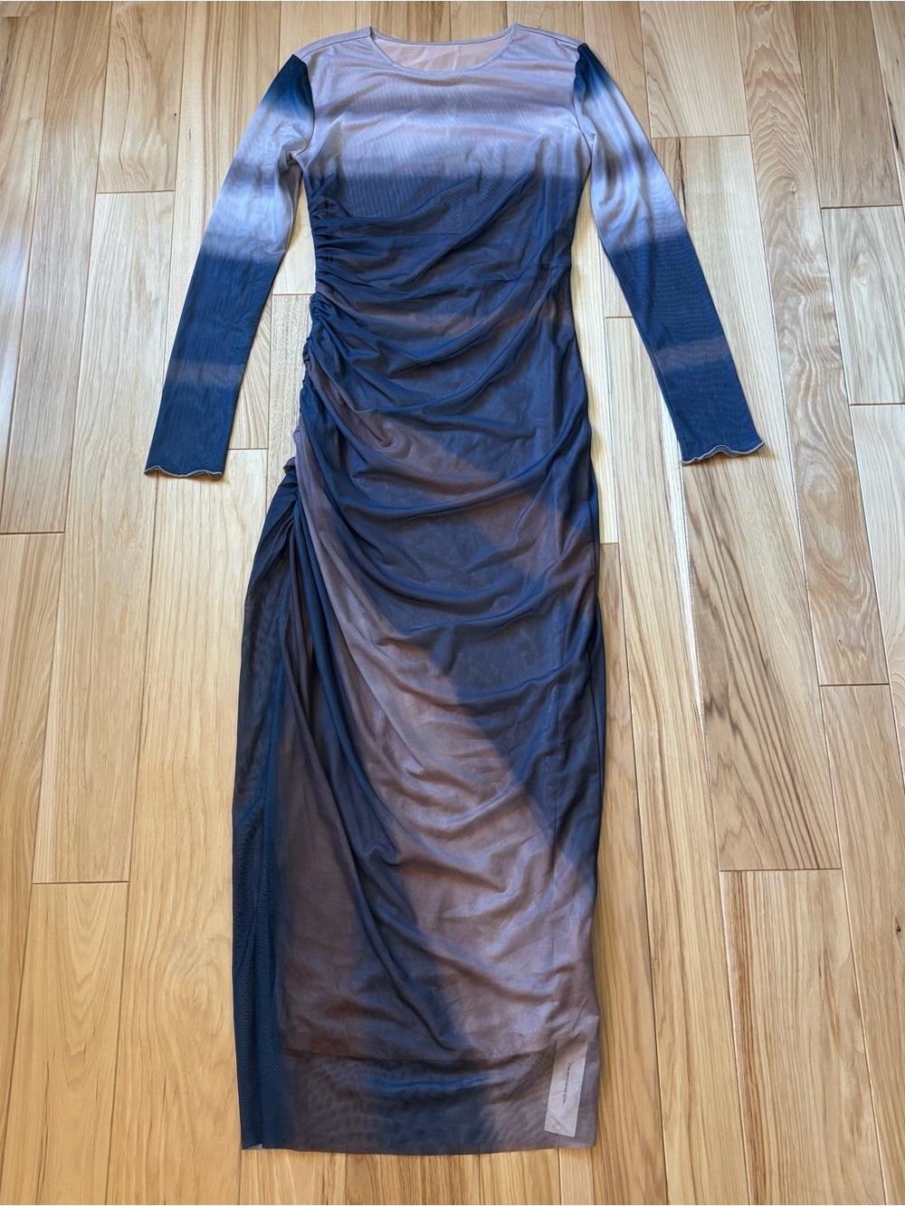 NEW Commense Ombre Long Sleeve Ruched Mesh Maxi Dress